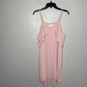 EVERLY Dress Womens Medium M Pink Cold-Shoulder Strappy Ruffle Overlay Lined